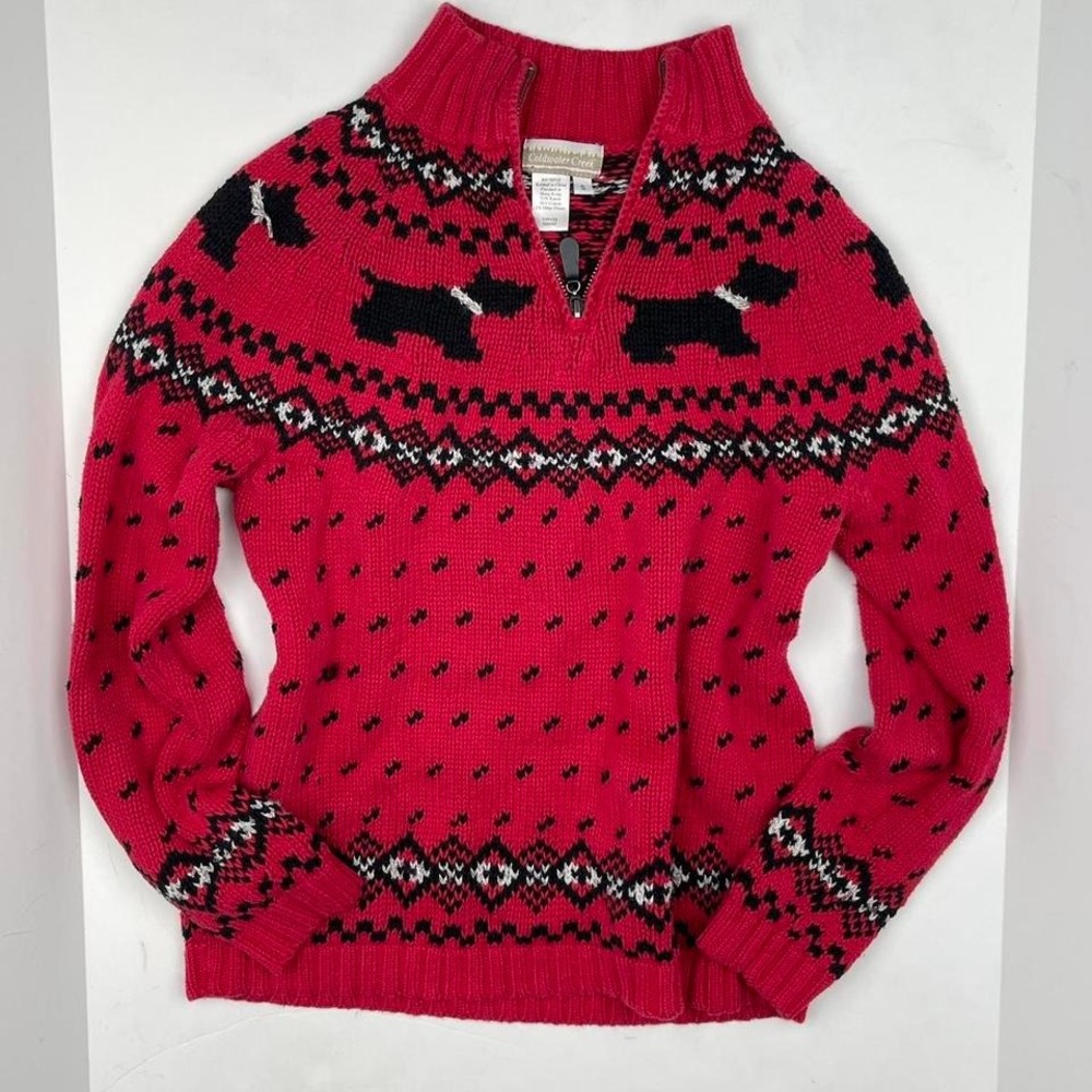 VTG 90s Retro Knit Sweater Women's Small Scottie Dog Novelty‎ Cottagecore Twee